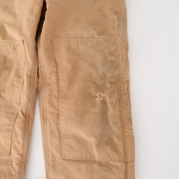 Vintage 80's Carhartt Tan SKU R03 BRN Lined Canvas Dungaree Overalls Size 34x32 - Picture 9 of 16